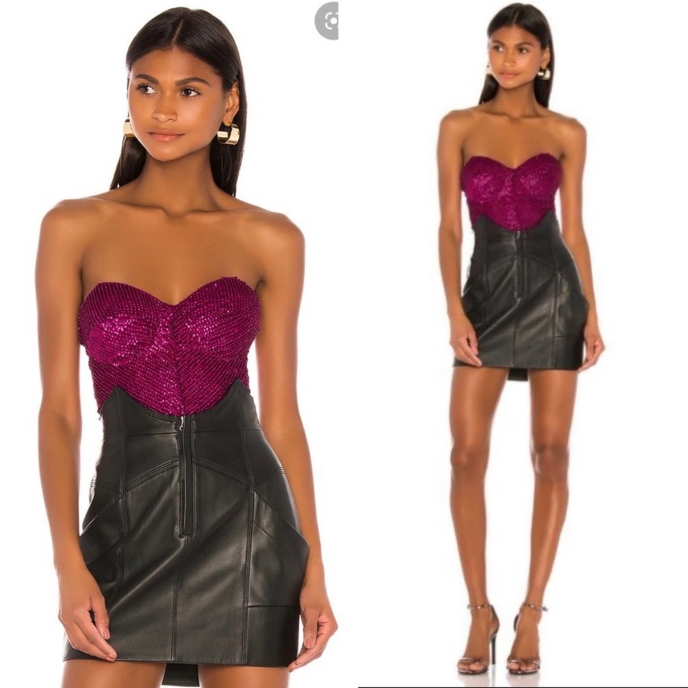 Retrofete Purple Sequin Strapless Blouse